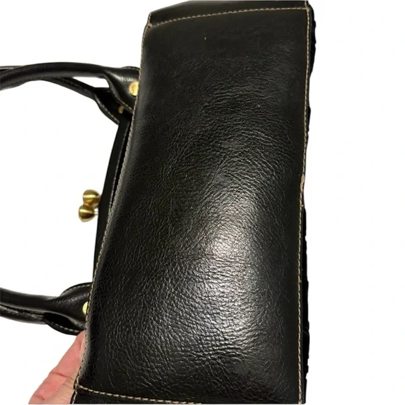 Franco Sarto Black Crushed Velvet Like Handbag Whimsy-Goth Vintage Kiss Lock - Picture 9 of 16